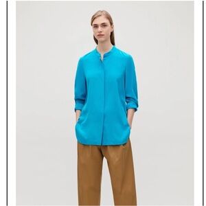 COS Grandad-Collared Silk Shirt Minimalist Office Contemporary Size 12 Bright